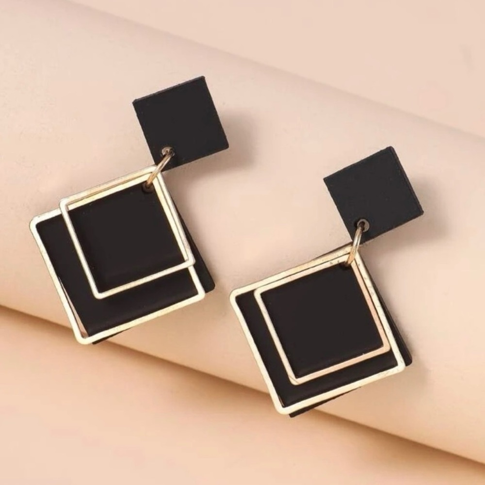 Black and Gold Square Hoop Earrings